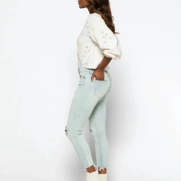 PISTOLA | Arielle Light Wash Paint Splatter Skinny Jeans 28 - Picture 2 of 13